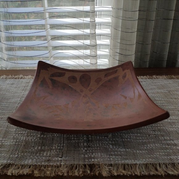 Terracotta Large Bowl Etched Carved Clay Angelfish VTG Decorative Plate 11" - Picture 3 of 12